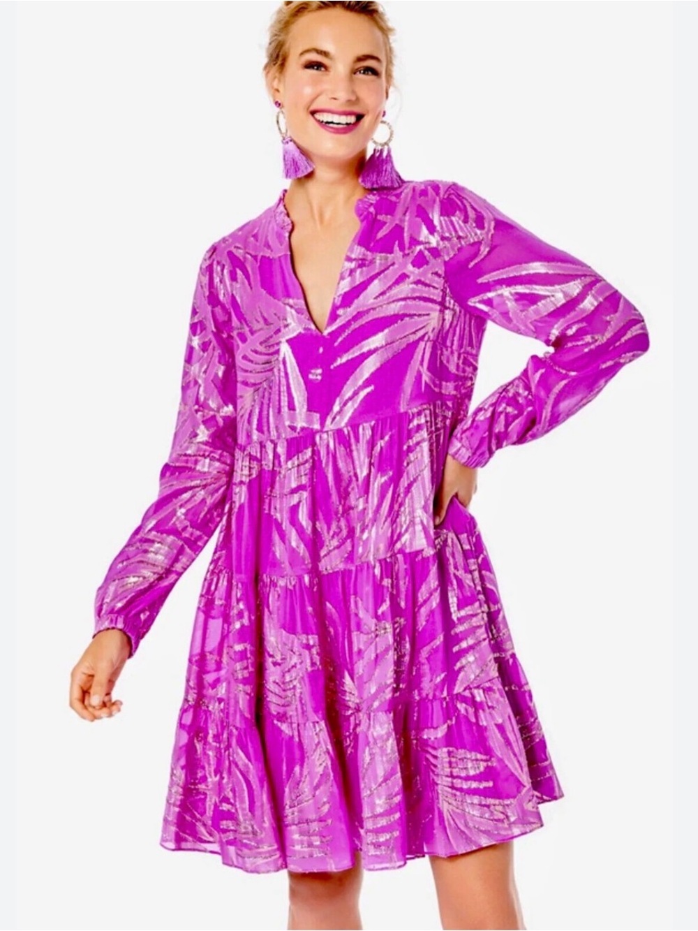 Lilly Pulitzer Sarita Silk Dress in Fusion Palm Leaf Metallic Size 0